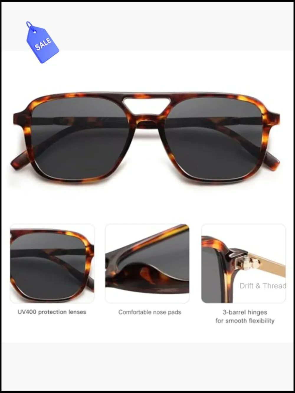 Retro Aviator Sunglasses Women Men UV400 Protection Trendy Rectangle Shades